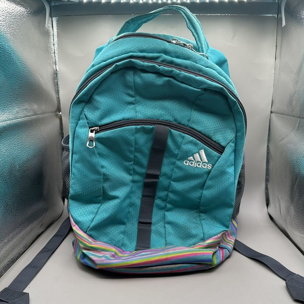Adidas Stratton Backpack Laptop Bag Bottle Pocket Aqua Teal / Multicolor School